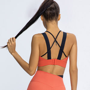New Contrast Color Sports Bra Women Shockproof Running Yoga Fitness Push-up Beauty Back Buckle Bra