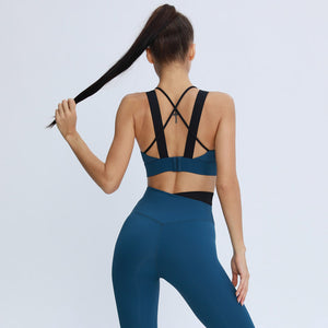 New Contrast Color Sports Bra Women Shockproof Running Yoga Fitness Push-up Beauty Back Buckle Bra