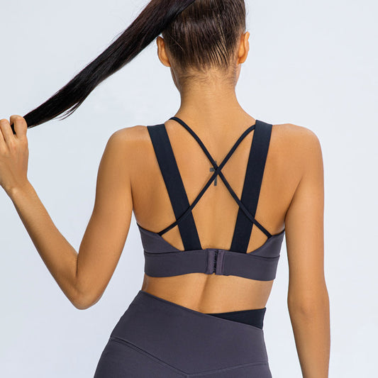 New Contrast Color Sports Bra Women Shockproof Running Yoga Fitness Push-up Beauty Back Buckle Bra