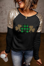 Load image into Gallery viewer, Lucky Clover Sequin Round Neck T-Shirt
