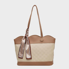 Load image into Gallery viewer, PU Leather Tied Contrast Tote Bag

