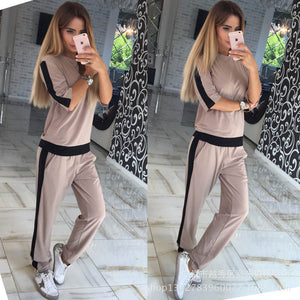 Women Clothing Collage Air Layer Blouse and Pants Fashion Casual Set