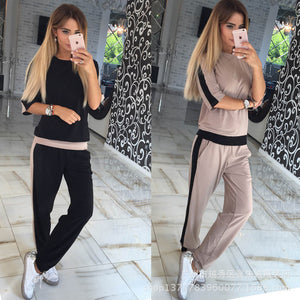 Women Clothing Collage Air Layer Blouse and Pants Fashion Casual Set