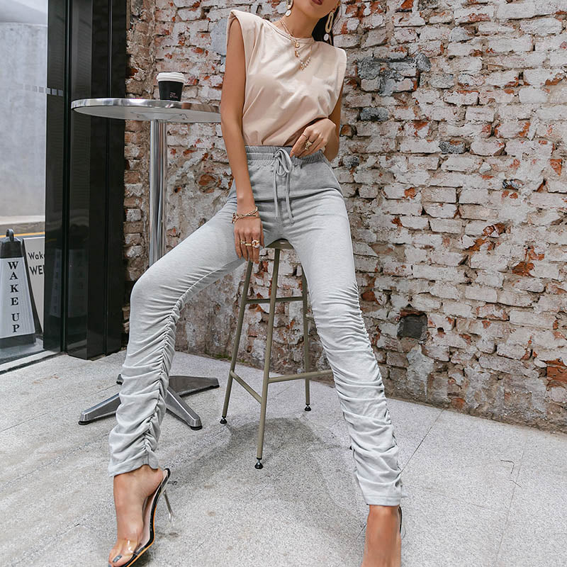 Casual grey high waist sport shirnk pants Women fashion sportswear all-match trousers Fitness pile of pants