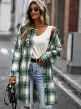 Load image into Gallery viewer, Plaid Button-Up Longline Jacket with Pockets
