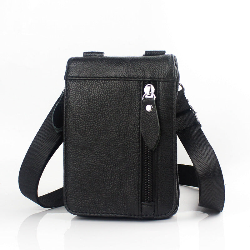 MVA men's casual shoulder Messenger small bag leather retro head layer leather men wear belt pocket phone bag