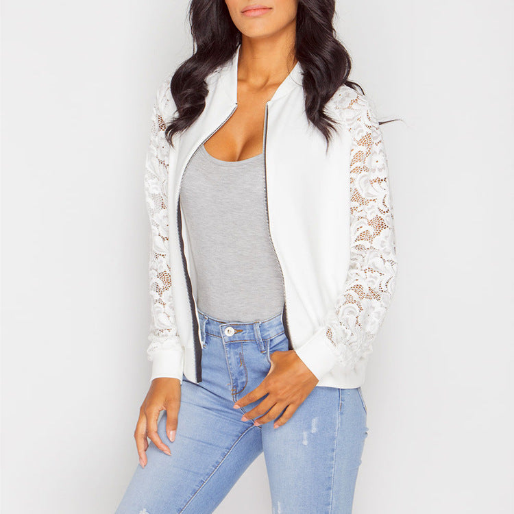 Llong sleeve lace splicing zipper small jacket jacket spot