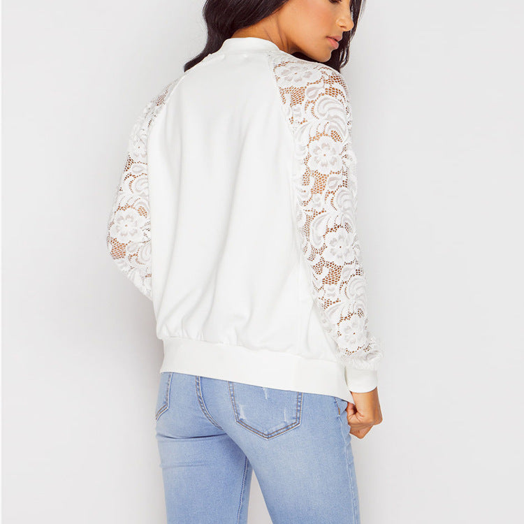 Llong sleeve lace splicing zipper small jacket jacket spot