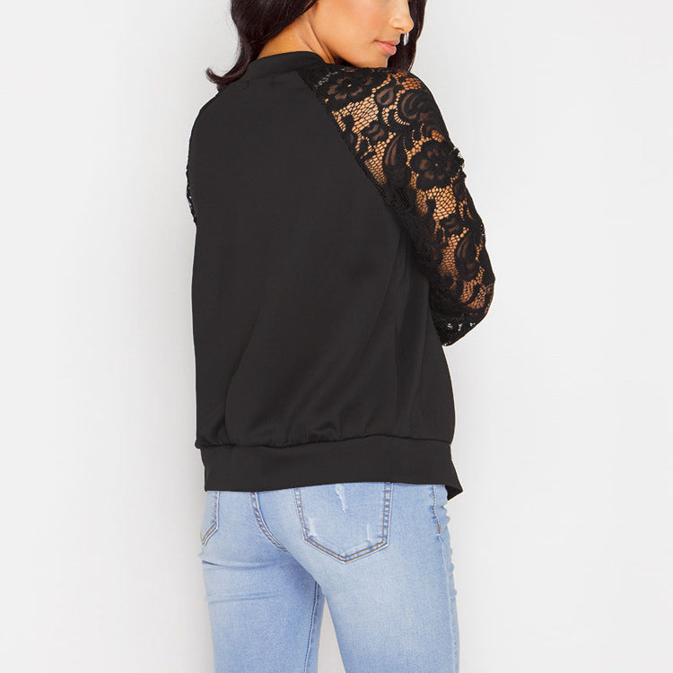Llong sleeve lace splicing zipper small jacket jacket spot