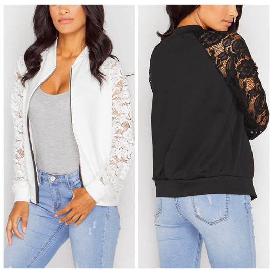 Llong sleeve lace splicing zipper small jacket jacket spot