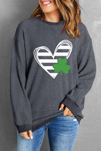 Load image into Gallery viewer, Heart Lucky Clover Round Neck Dropped Shoulder Sweatshirt
