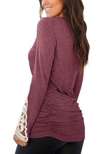 Load image into Gallery viewer, Lace Detail Long Sleeve Round Neck T-Shirt
