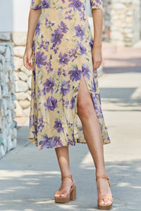 GeeGee Key To Love Puff Sleeve Floral Midi Dress in Yellow