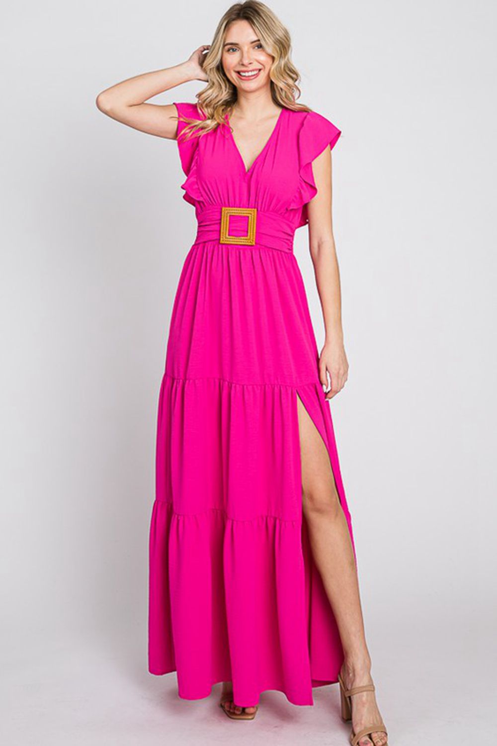 GeeGee Fancy Fizz Plus Size Tiered Side Slit Maxi Dress
