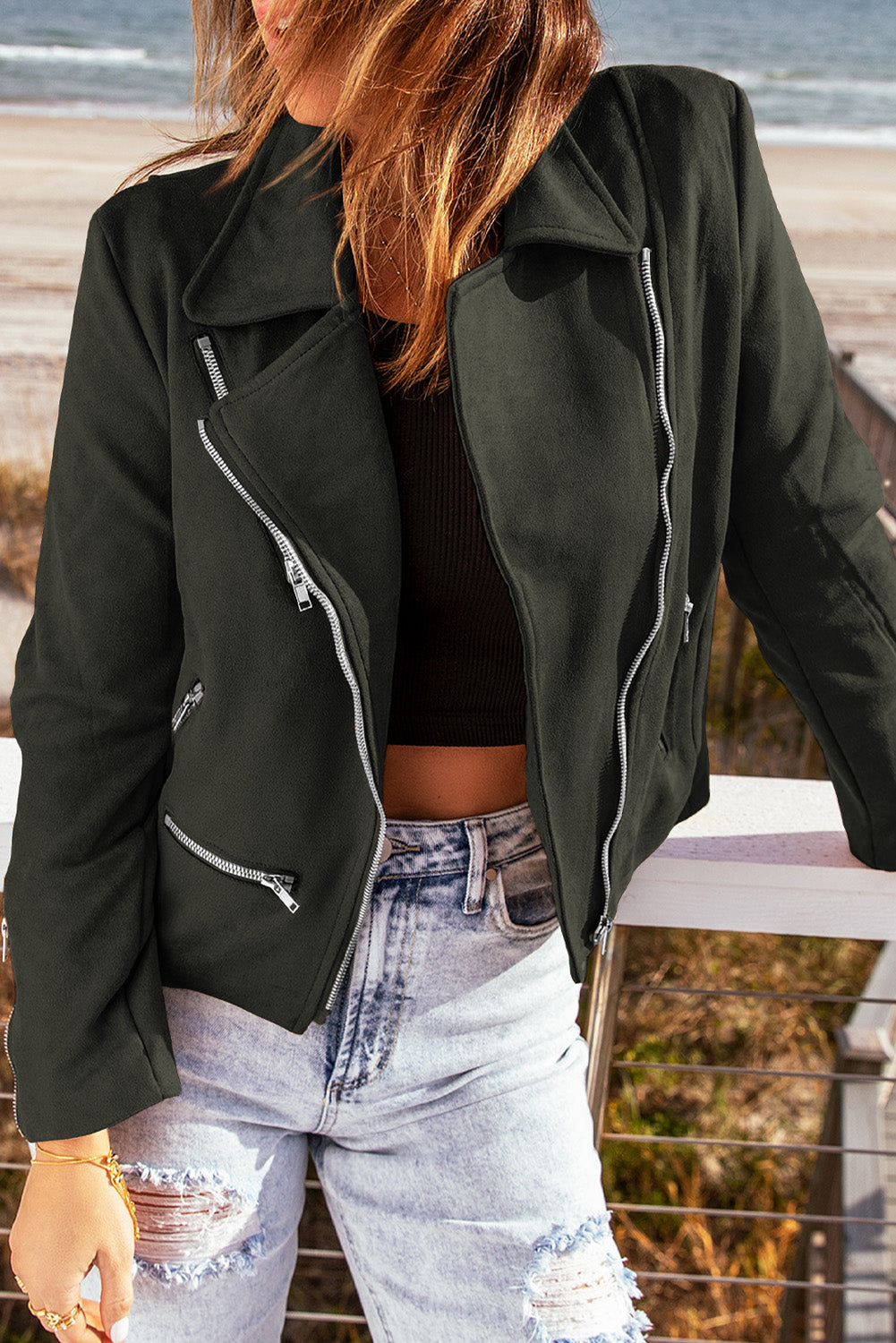 Zipper Detail Moto Jacket