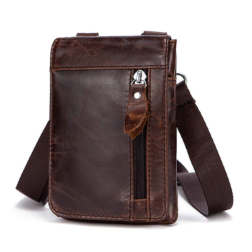 MVA men's casual shoulder Messenger small bag leather retro head layer leather men wear belt pocket phone bag