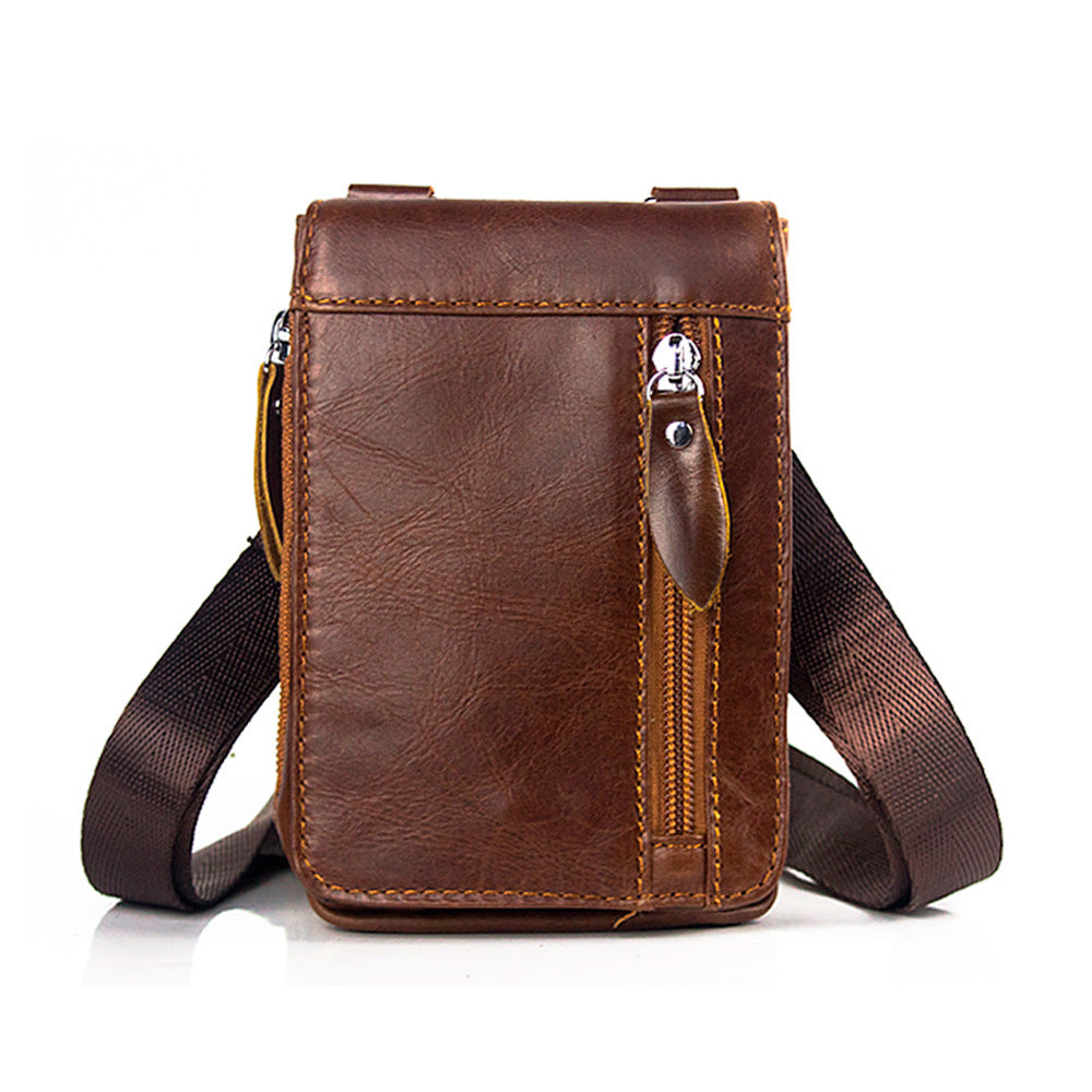 MVA men's casual shoulder Messenger small bag leather retro head layer leather men wear belt pocket phone bag