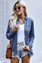 Load image into Gallery viewer, Distressed Snap Down Denim Jacket
