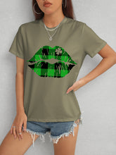 Load image into Gallery viewer, Plaid Lip Graphic Round Neck T-Shirt
