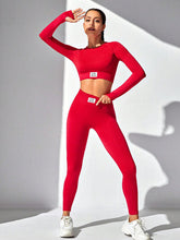 Load image into Gallery viewer, Round Neck Long Sleeve Top and Leggings Active Set
