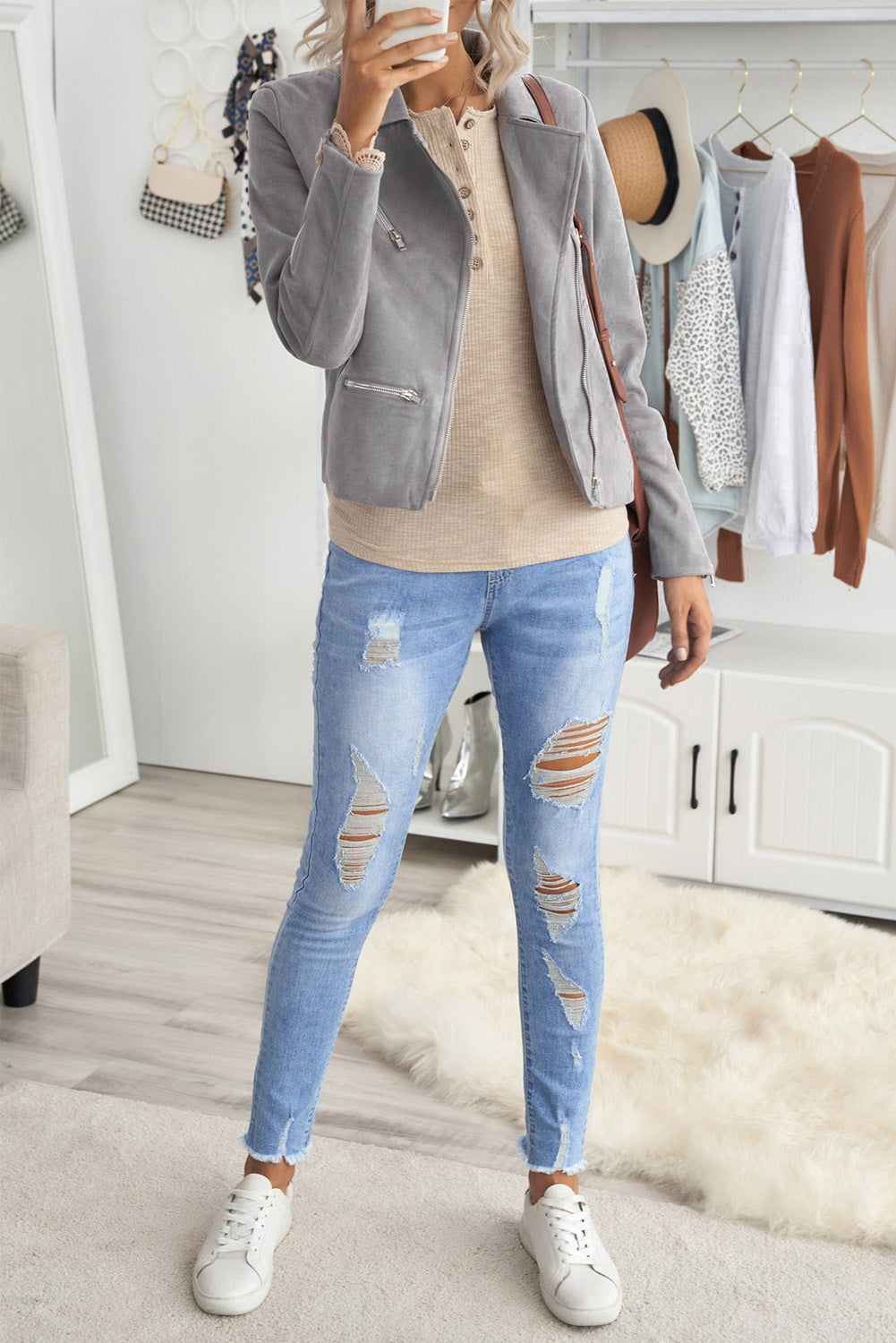 Zipper Detail Moto Jacket