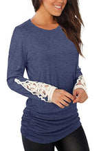 Load image into Gallery viewer, Lace Detail Long Sleeve Round Neck T-Shirt
