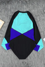 Load image into Gallery viewer, Color Block Half Zip Long Sleeve One-Piece Swimsuit
