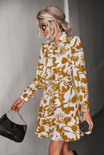 Load image into Gallery viewer, Floral Tie Neck Belted Puff Sleeve Dress
