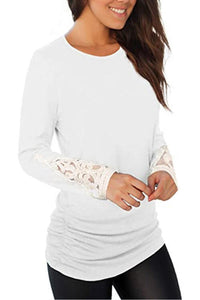 Lace Detail Long Sleeve Round Neck T-Shirt