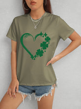 Load image into Gallery viewer, Heart Lucky Clover Round Neck Short Sleeve T-Shirt
