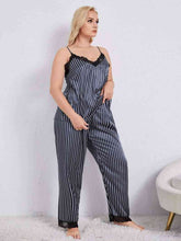 Load image into Gallery viewer, Plus Size Vertical Stripe Lace Trim Cami and Pants Pajama Set
