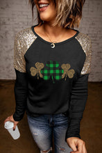 Load image into Gallery viewer, Lucky Clover Sequin Round Neck T-Shirt
