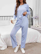 Load image into Gallery viewer, Round Neck Long Sleeve Top and Drawstring Pants Lounge Set
