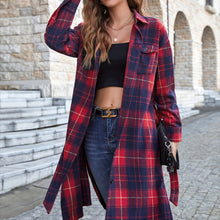 Load image into Gallery viewer, Double Take Plaid Belted Button Down Longline Shirt Jacket
