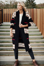 Load image into Gallery viewer, Striped Open Front Long Sleeve Longline Sweater Cardigan
