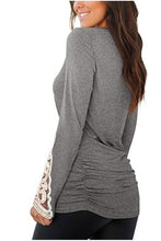 Load image into Gallery viewer, Lace Detail Long Sleeve Round Neck T-Shirt
