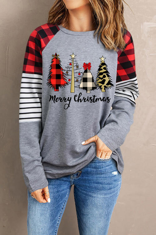 MERRY CHRISTMAS  Graphic Round Neck Long Sleeve T-Shirt