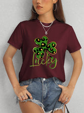 Load image into Gallery viewer, Lucky Clover Round Neck Short Sleeve T-Shirt
