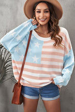 Load image into Gallery viewer, US Flag Side Slit Drop Shoulder Knit Pullover
