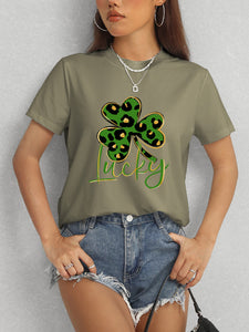 Lucky Clover Round Neck Short Sleeve T-Shirt