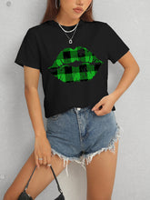 Load image into Gallery viewer, Plaid Lip Graphic Round Neck T-Shirt
