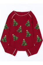 Load image into Gallery viewer, Christmas Tree Sequin Waffle Knit Long Sleeve Sweatshirt
