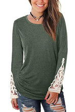 Load image into Gallery viewer, Lace Detail Long Sleeve Round Neck T-Shirt
