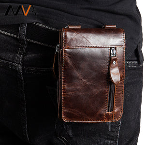 MVA men's casual shoulder Messenger small bag leather retro head layer leather men wear belt pocket phone bag