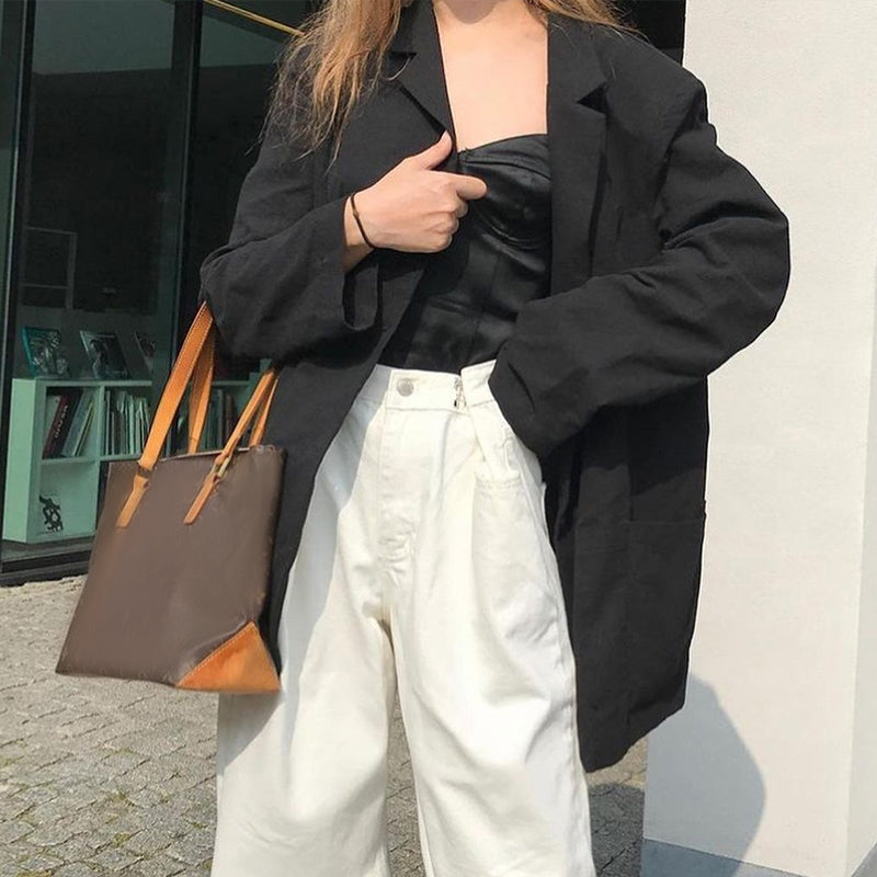 Autumn oversized blazer women Casual long sleeves single breasted outwear High street solid color office jackets