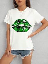 Load image into Gallery viewer, Plaid Lip Graphic Round Neck T-Shirt
