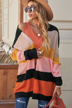 Load image into Gallery viewer, Waffle Knit Striped Open Front Cardigan
