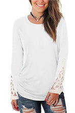 Load image into Gallery viewer, Lace Detail Long Sleeve Round Neck T-Shirt
