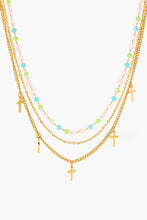 Load image into Gallery viewer, 18K Gold Plated Cross Pendant Triple-Layered Necklace
