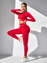 Load image into Gallery viewer, Round Neck Long Sleeve Top and Leggings Active Set
